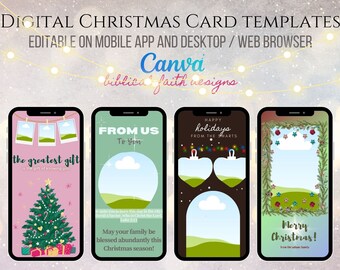 Elegant Personalised Digital Greeting Card Template, DIY Assorted Beautiful Christmas Cards, Edit In Canva