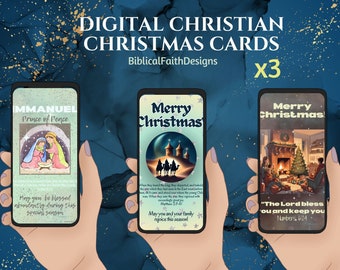 Digital Christian Christmas Cards, Elegant Premade Bible Verse Greeting Card, Mobile Device Size, Shareable