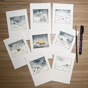 Karten Set Serie Winterreise - Aquarell Mixed Media Fine Art Print