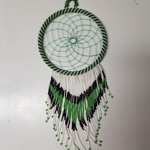 5&quot; Green, Black, White Beaded Dreamcatcher