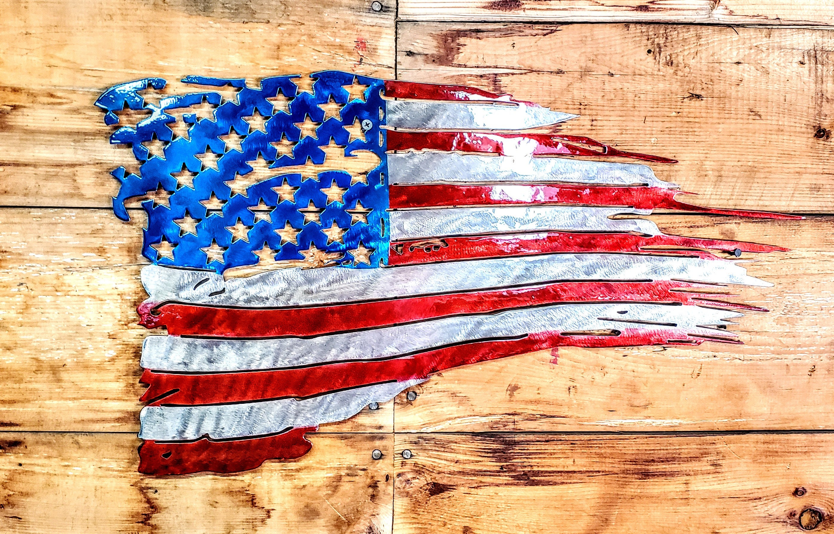 American Flag, Tattered Flag, Steel Flag, Wall Art Decor, Made in USA