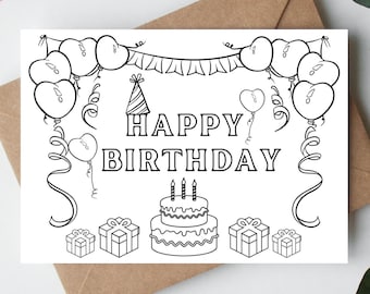 Printable birthday coloring card, Digital birthday card, color your own card, printable coloring card, DIY birthday card, birthday card