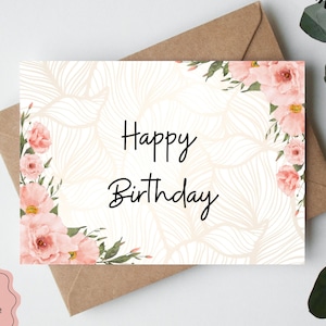 Printable birthday card, Birthday card with flowers, Digital birthday card, Printable floral birthday card, printable birthday