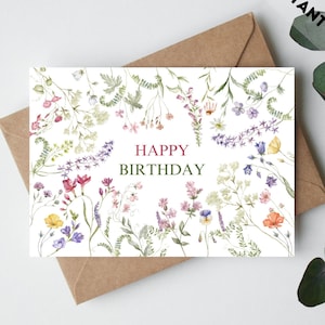 Carte d'anniversaire, carte d'anniversaire imprimable, carte d'anniversaire avec des fleurs, carte d'anniversaire florale, carte d'anniversaire pour elle, carte d'anniversaire pour maman