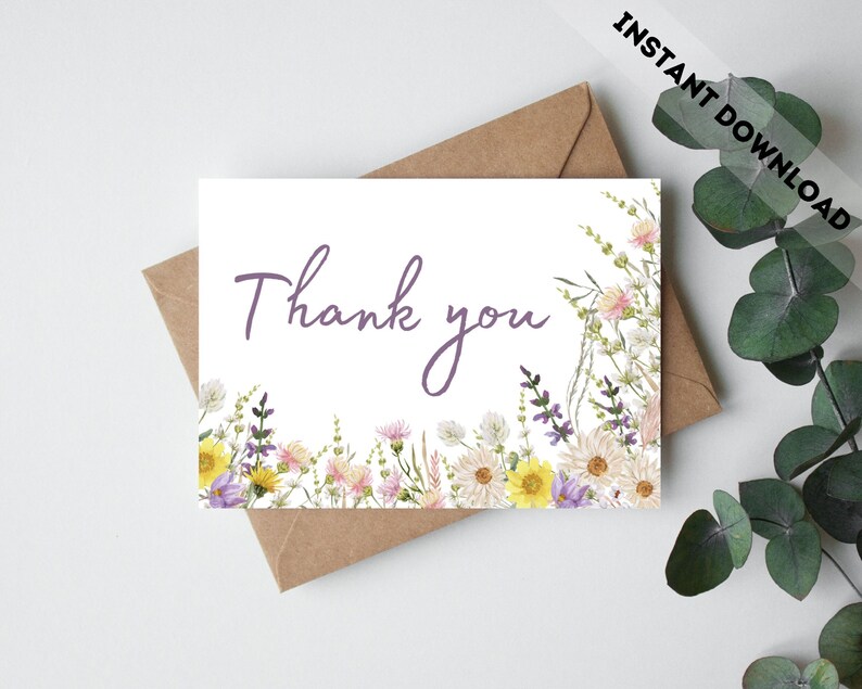 Thank You Card, Printable Thank You Card, Floral Thank You Card ...
