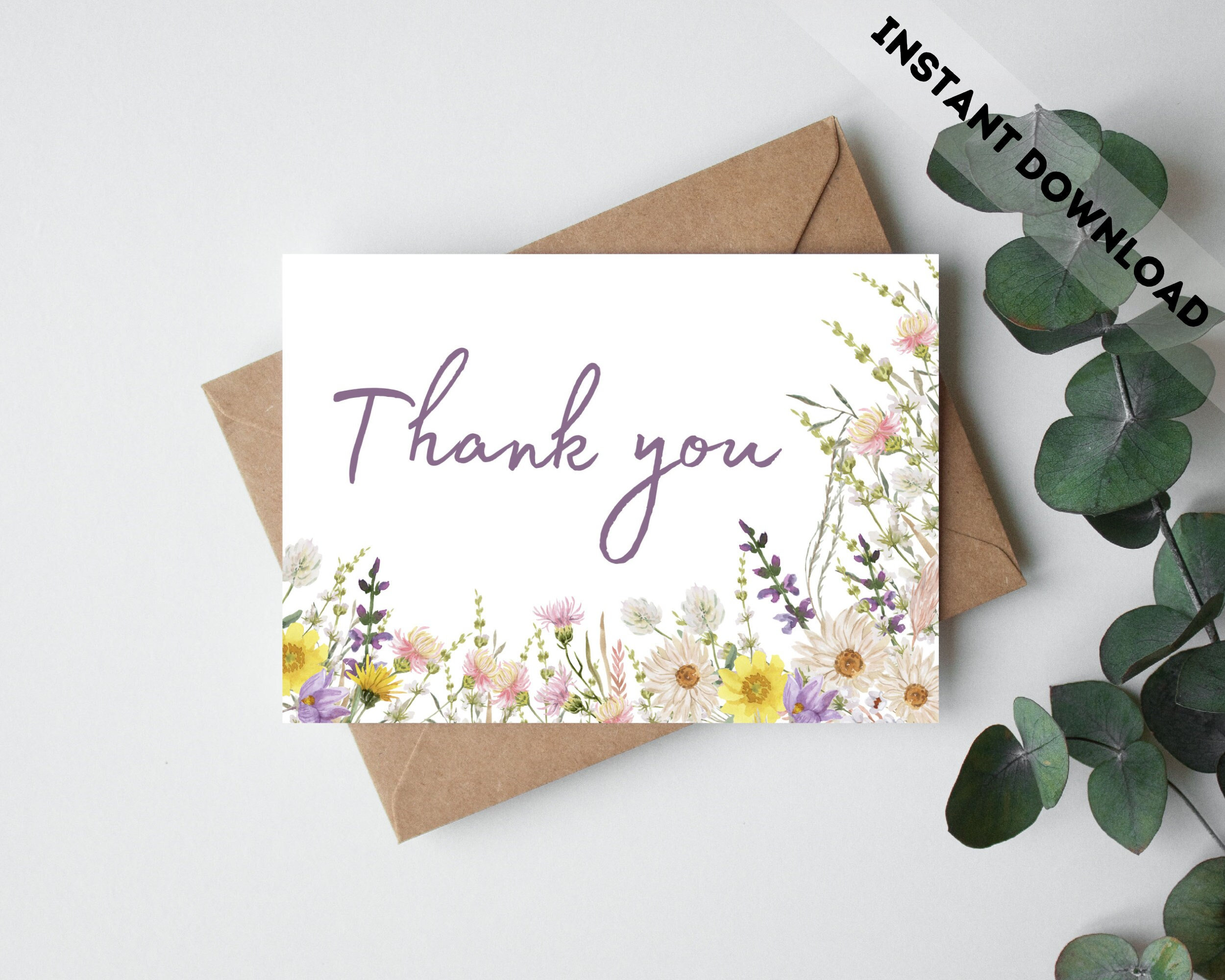 Thank You Card, Printable Thank You Card, Floral Thank You Card ...