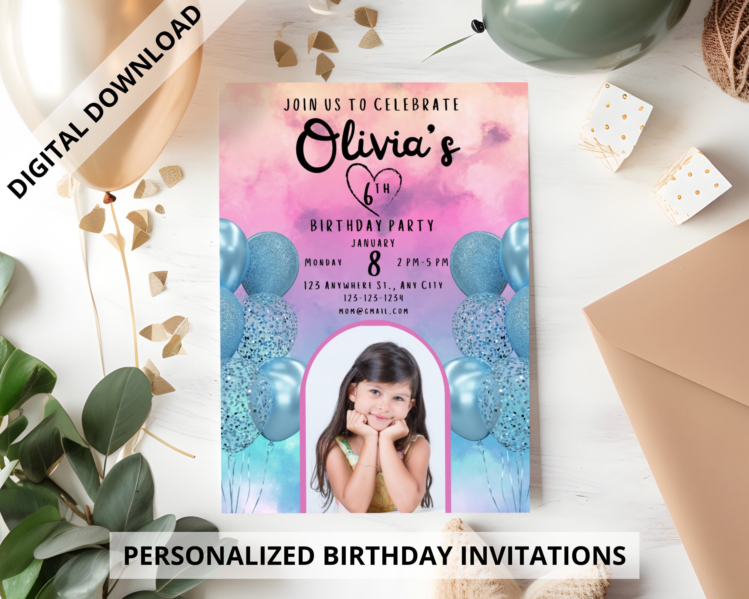 Printable Custom Birthday Invitation, Printable Personalized Invitation