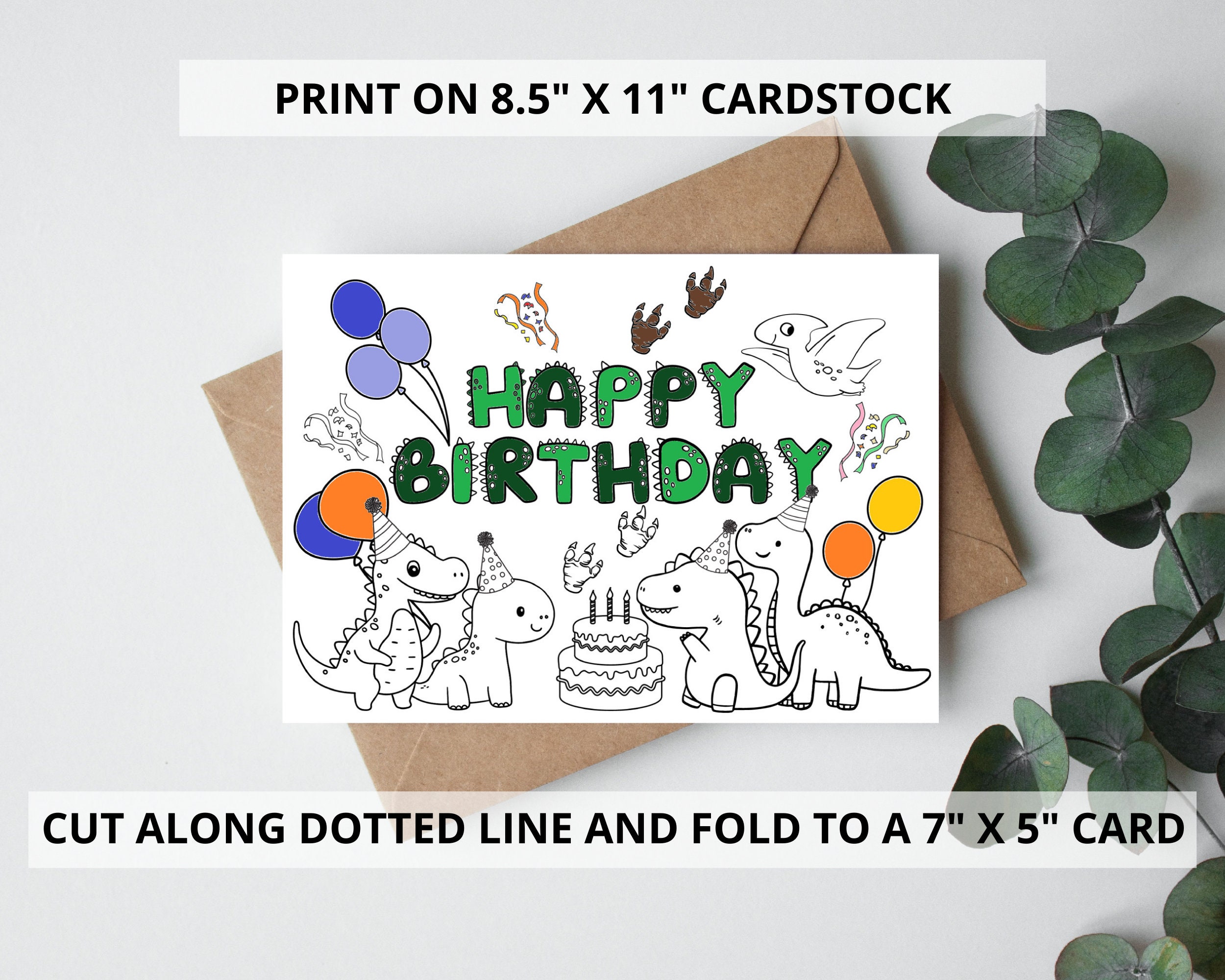 Printable Birthday Card, Birthday Card With Dinosaurs, Dinosaur ...