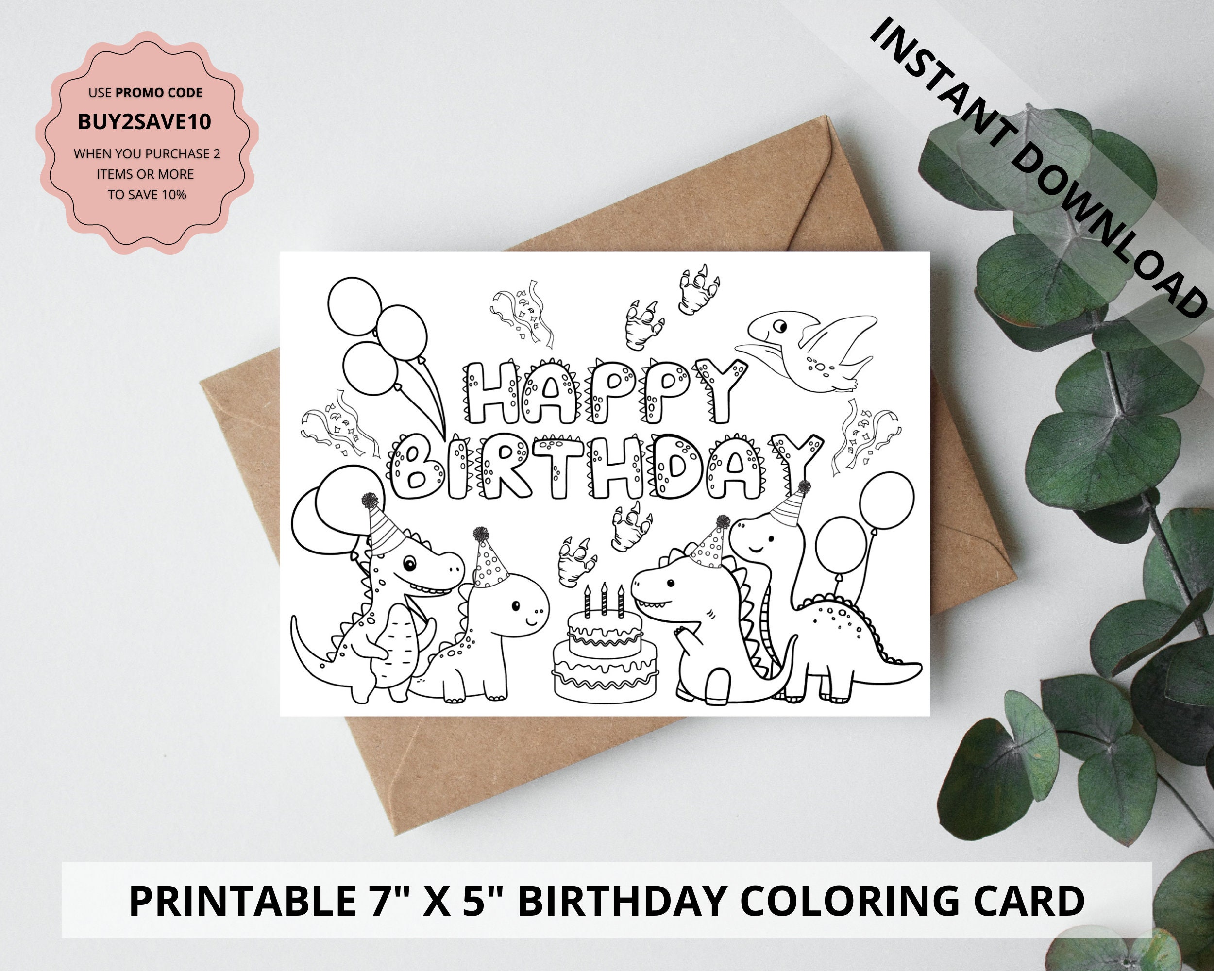 Printable Birthday Card, Birthday Card With Dinosaurs, Dinosaur ...