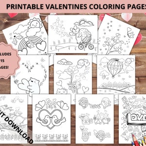 Printable valentines coloring pages, valentines coloring for kids, kids coloring, valentines activity, digital download