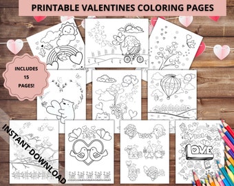 Printable valentines coloring pages, valentines coloring for kids, kids coloring, valentines activity, digital download