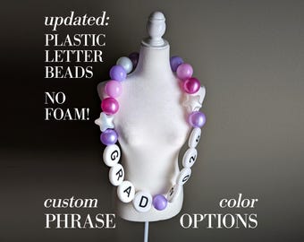 Customizable Oversized Friendship Necklace, Letter Beads, Sash, Lei