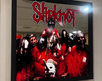 Anpassad Slipknot-spegel | Svart inramad heavy metal/rockväggdekor | Musikrumsdekor | Metalrock-fanpresent |