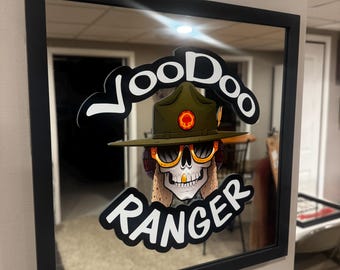 Voodoo Ranger-spegel | Svart inramad ölväggdekor | Man Cave-bardekor | Gåva för hantverksölfan |