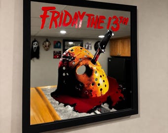 Custom Jason Voorhees Friday the 13th  Mirror | Black Framed Horror Wall Decor | Scary Movie Room Decor | Horror fan Gift |