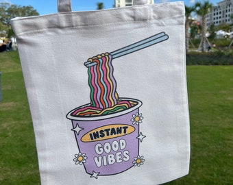 Instant good vibes tote bag | good vibes | noodles | positive energy | purple