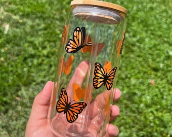 Butterfly glass cup | 16 oz glass cup | libbey cup | glassware | tumbler glass | vinyl glass cup