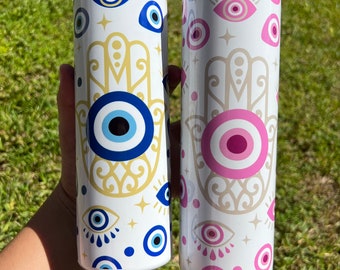 Evil eye Tumbler | 20 oz tumbler | blue evil eye | pink evil eye | hamsa tumbler | hamsa