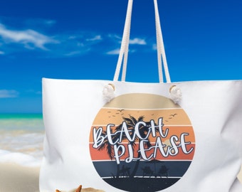 Beach Please Oversized Weekender Tote Bag with Rope Handles, Vacation Over the Shoulder Carry All