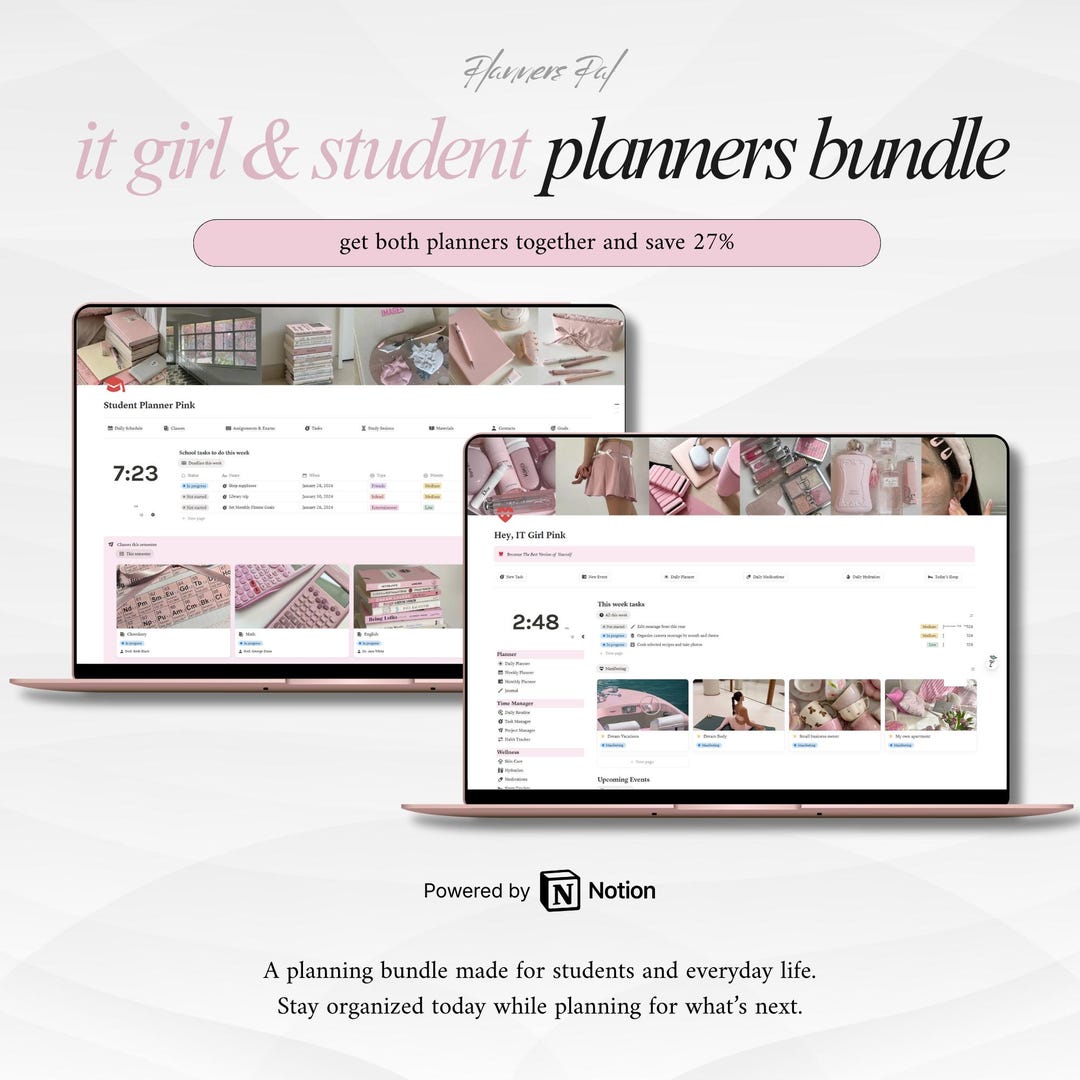 Pink Planner Bundle | IT Girl + Student Notion Planner | Ultimate ...