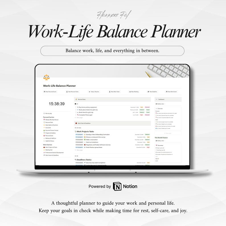 Planificador de conciliación laboral y personal | Planificador de Notion | Plantilla de trabajo | Gestión de reuniones | Carrera profesional | Planificador digital de conciliación laboral y personal | imagen 1