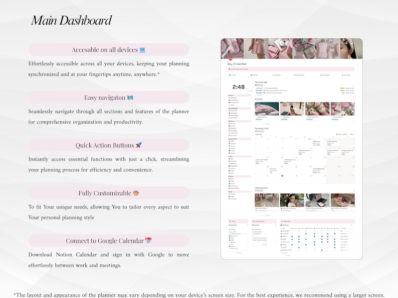 Pink IT Girl All-In-One Life Planner | Ultimate Notion Planner | Notion Dashboard | Aesthetic Notion Template | Digital Planner image 3