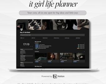 Black IT Girl All-In-One Planner | DARK MODE | Ultimate Notion Planner | Notion Dashboard | Aesthetic Notion Template|Digital Planner