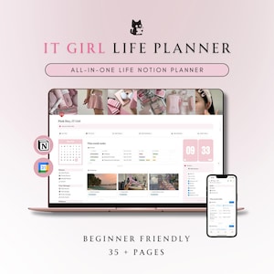 Agenda di vita tutto in uno rosa IT Girl | Pianificatore di nozioni definitive | Cruscotto delle nozioni | Modello di nozione estetica | Pianificatore digitale
