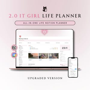 2.0 Pianificatore di vita tutto in uno rosa IT Girl | Pianificatore di nozioni definitive | Cruscotto delle nozioni | Modello di nozione estetica | Pianificatore digitale