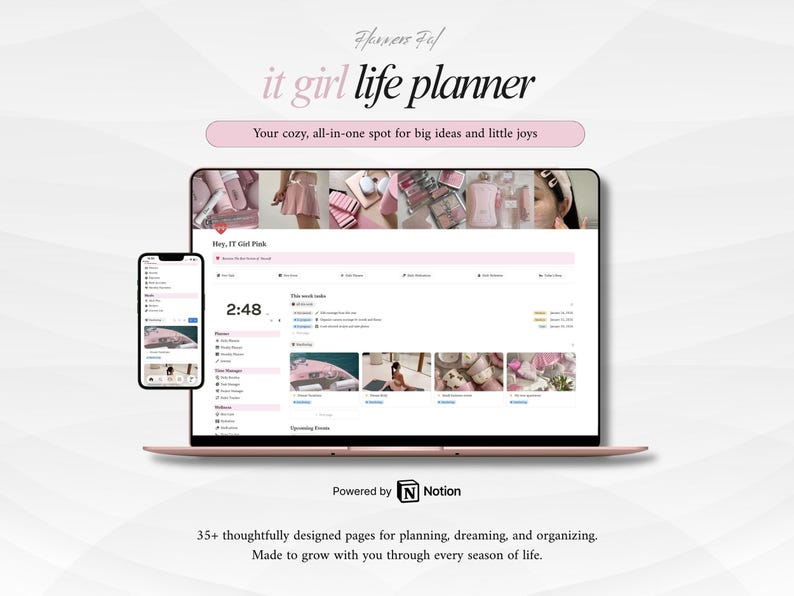 Pink IT Girl All-In-One Life Planner | Ultimate Notion Planner | Notion Dashboard | Aesthetic Notion Template | Digital Planner image 1