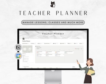 Planificateur d’enseignant Notion | MODE LUMIÈRE | Planificateur de cours | Organisation des enseignants | Planificateur numérique pour enseignants | Suivi des présences | Gestion des cours