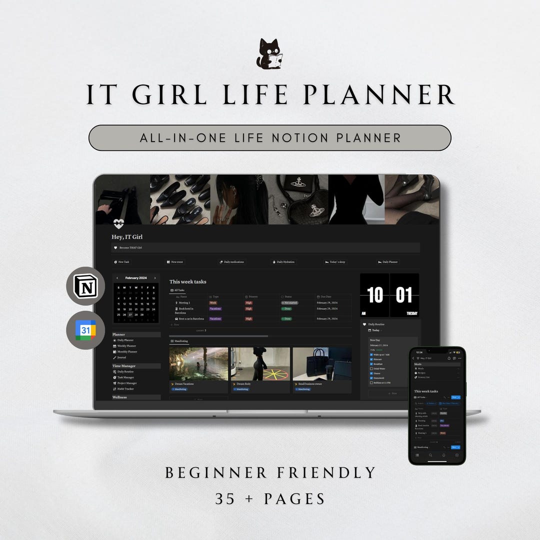 Black IT Girl All-in-one Planner | DARK MODE | Ultimate Notion Planner ...