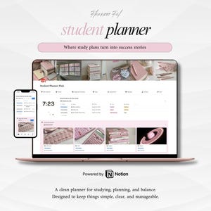 Pinkfarbener All-in-One-Studentenplaner | Ultimativer Notion-Planer | Notion-Dashboard | Akademische Notion-Vorlage | Digitaler Planer