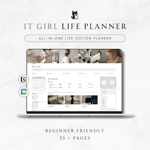 Agenda tutto in uno IT Girl bianca | Pianificatore di nozioni definitive | Cruscotto delle nozioni | Modello di nozione estetica | Pianificatore digitale