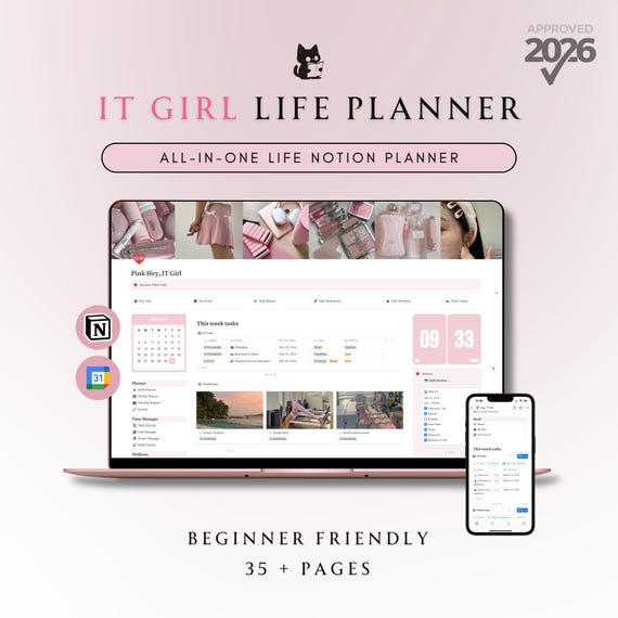 Pink IT Girl All-In-One Life Planner | Ultimate Notion Planner | Notion Dashboard | Aesthetic Notion Template | Digital Planner