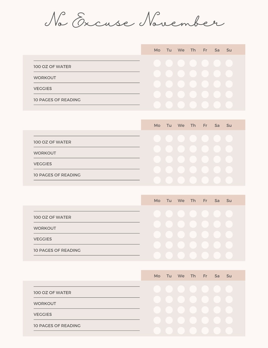 No Excuse November Habit Tracker and 5 Crockpot Meals - Etsy