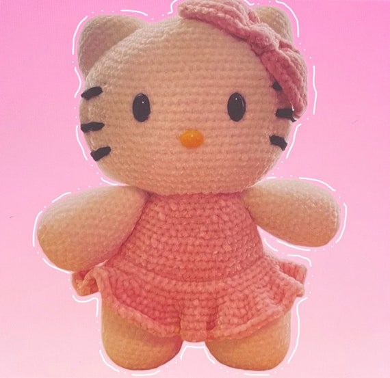 Handmade Crochet Hello Kitty Plushie: Soft Yarn, 11.1 Inches