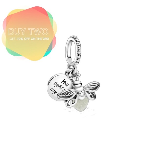 Leuchtende Kollektion Sterling Silber 925 Charms | Leuchten Sie im dunklen Reize | Glühwürmchen Anhänger | Add-on to pandora bracelet| Perfektes Geschenk