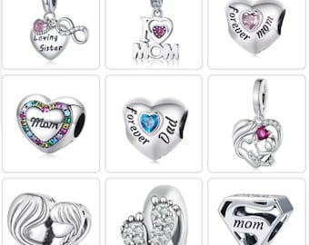 „I love my MOM“-Kollektion aus Sterlingsilber 925, Familienliebessymbole, Muttertagsgeschenk, perfekt für Pandora-Armbänder.