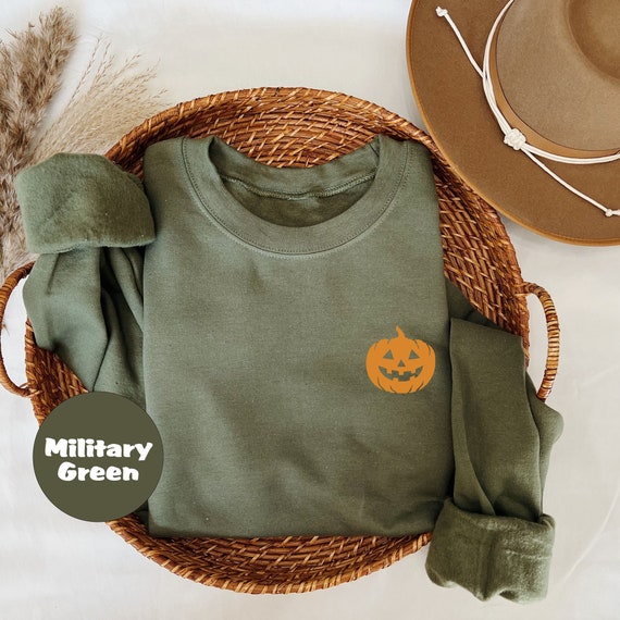 Pocket Size Halloween Sweatshirt, Minimalist Halloween Shirt, Halloween Pumpkin Hoodie, Halloween Party Outfits, Halloween Matching T-shirt