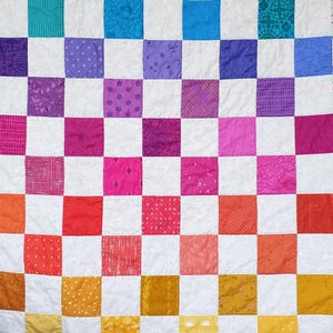 Rainbow Checkerboard Patchwork Baby Quilt: Handmade Modern Nursery Decor