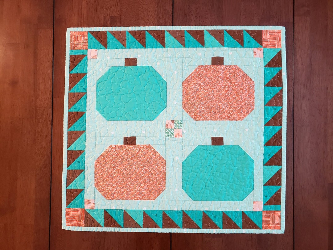 Handmade Fall Pumpkin Table Topper Quilt, Autumn Centerpiece, Orange ...