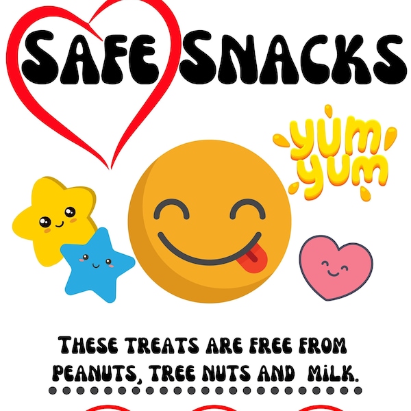 Customized Safe Snack Sign, png file, download, can be used in classrooms, daycare or at home