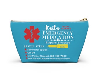 Personalized Epipen Bag - Rescue Medication Bag, fits epipens and inhaler, 2 sided print