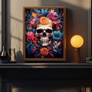 Boho Skull Art Print, Sugar Skull Instant Download Printable Home Decor ...