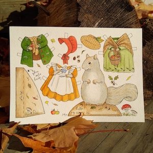 Autumn Squirrel Paper Doll Card for fall cozy autumn card squirrel paper doll fall card any occasion autumn birthday card cottagecore