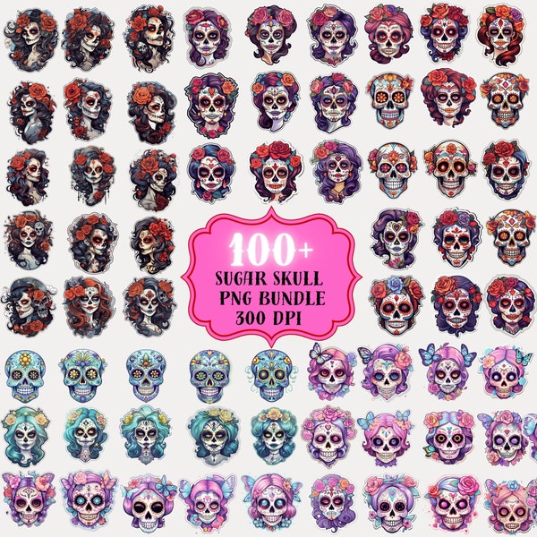 Pastel Clipart, Sugar Skulls PNG, Day of the Dead Clipart, Dia de los Muertos,  Mexican Halloween, Sugar Skull PNG, Sugar Skull Bundle, 100+