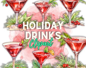 Christmas Bundle PNG, Watercolour Cocktail Clipart, Signature Cocktail, Alcohol Illustrations, Beers Clipart, Beverage Clipart, Hot Cocoa