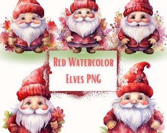 Watercolor Christmas Clipart Santa Elf, Christmas Elf Clipart, Pink Christmas Clipart, Pastel Christmas Clipart, Christmas PNG Bundle, Retro