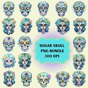 Pastel Clipart, Sugar Skulls PNG, Day of the Dead Clipart, Dia de los Muertos,  Mexican Halloween, Sugar Skull PNG, Sugar Skull Bundle, Teal